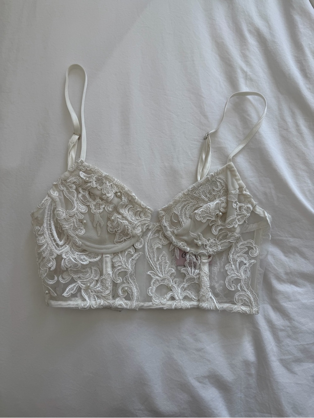 Sheer Lace Longline Bralette - Cream